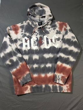 AC/DC Tie-Dye Crewneck Hoodie in Gray & Rust